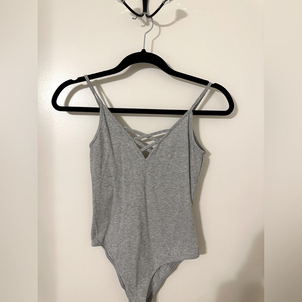 Criss Cross Bodysuit - Gray
